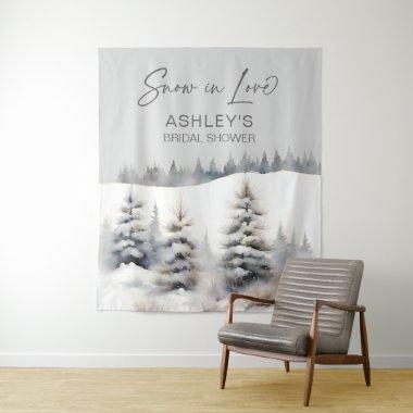 Snow in love winter forest bridal shower backdrop