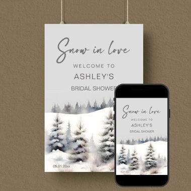 Snow in love winter forest bridal shower welcome poster