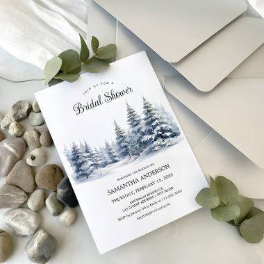 Snow in Love winter pine forest Bridal Shower Invitations