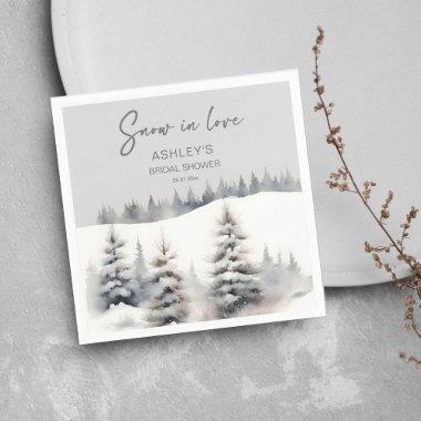 Snow in love winter pine forest bridal shower napkins