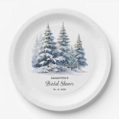 Snow in Love winter pine forest Bridal Shower Paper Plates