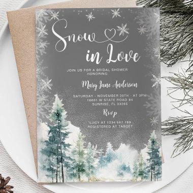 Snow in Love Winter White Snowflake Bridal Shower Invitations