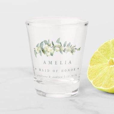 Snowberry & Eucalyptus Personalized Wedding Party Shot Glass