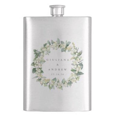Snowberry & Eucalyptus Wreath Personalized Wedding Flask