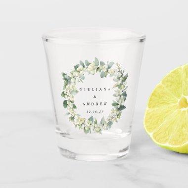 Snowberry & Eucalyptus Wreath Personalized Wedding Shot Glass