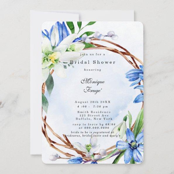 Snowdrops Scilla Spring Floral Bridal Shower Invitations