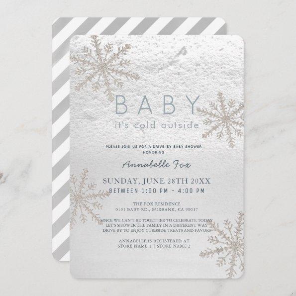 Snowflake Baby Its Cold Drive-by Baby Shower Invitations