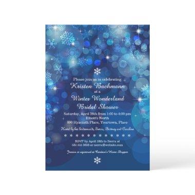 Snowflake Blue Bokeh Winter Bridal Shower Invitations