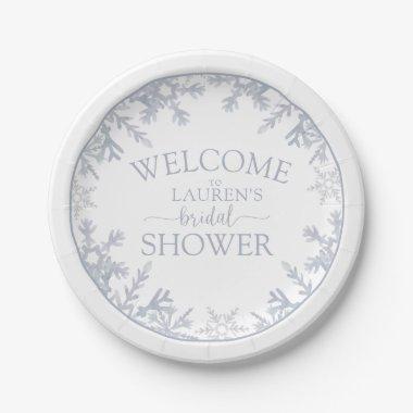 Snowflake Dusty Blue Modern Winter  Paper Plates