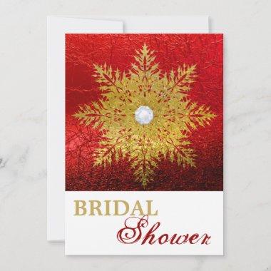 Snowflake gold red winter wedding bridal shower Invitations