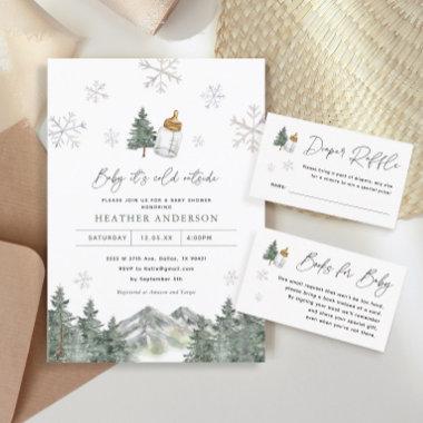 Snowflake Mountain Winter Baby Shower Invitations