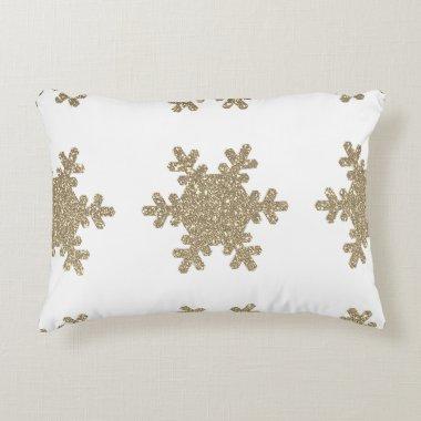 Snowflake Pattern Gold Glitter White Christmas Accent Pillow