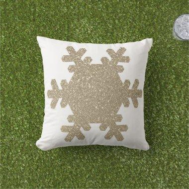Snowflake Pattern Gold Glitter White Christmas Outdoor Pillow