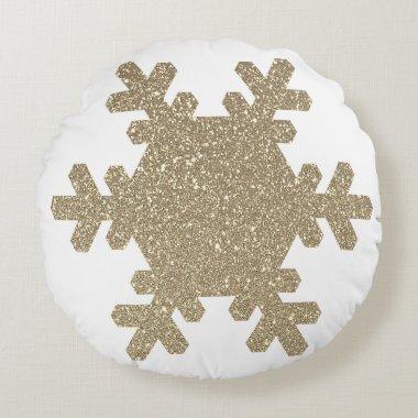 Snowflake Pattern Gold Glitter White Christmas Round Pillow