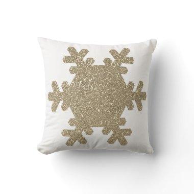 Snowflake Pattern Gold Glitter White Christmas Throw Pillow