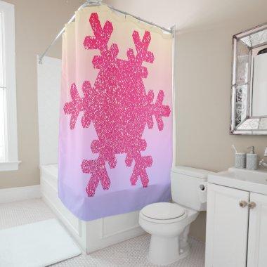 Snowflake Pattern PInk Purple Glitter Cute Girly Shower Curtain