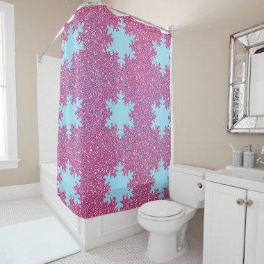 Snowflake Patterns Blue Pink Purple Glitter Cute Shower Curtain
