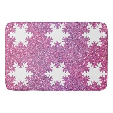 Snowflake Patterns White Pink Purple Glitter Cute Bath Mat