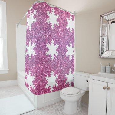 Snowflake Patterns White Pink Purple Glitter Cute Shower Curtain
