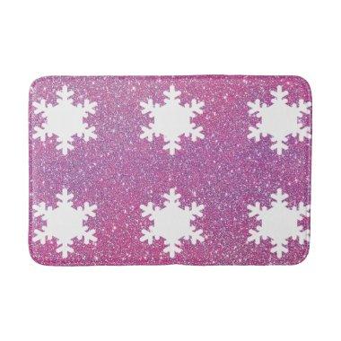 Snowflake Patterns White Pink Purple Glitter Girly Bath Mat