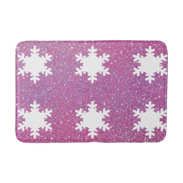 Snowflake Patterns White Pink Purple Glitter Girly Bath Mat