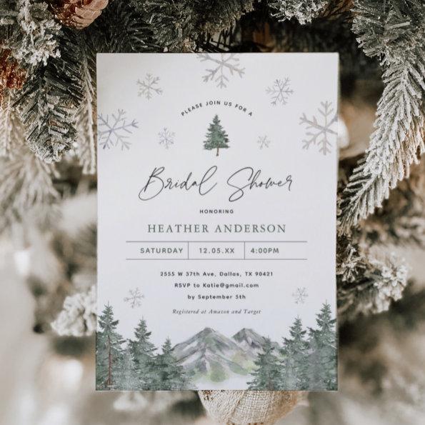 Snowflake Pine Winter Bridal Shower Invitations
