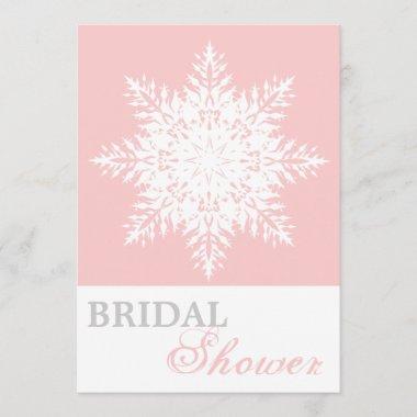 Snowflake pink, white winter wedding bridal shower Invitations