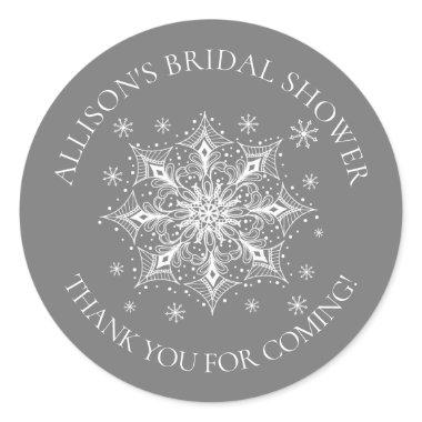 Snowflake Winter Bridal shower Classic Round Sticker