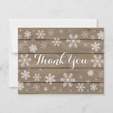 Snowflake Winter Rustic Wood Thank You Invitations