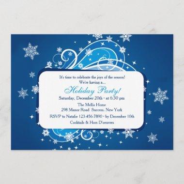 Snowflakes Blue Party Invitations