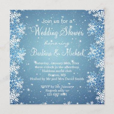 Snowflakes on blue snowy background Wedding Shower Invitations