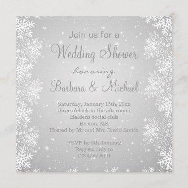 Snowflakes on gray background Wedding Shower Invitations