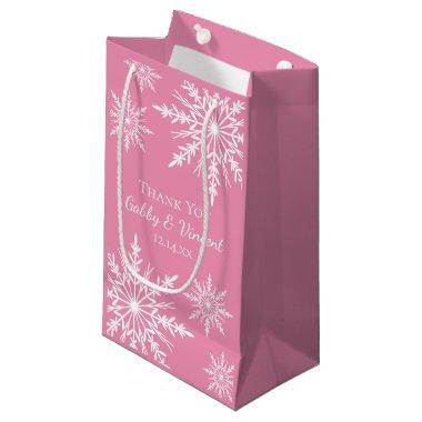 Snowflakes on Pink Winter Wedding Thank You Small Gift Bag