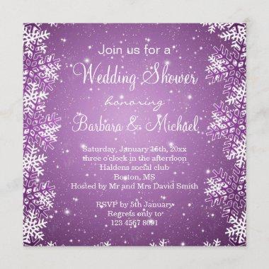 Snowflakes on purple background Wedding Shower Invitations