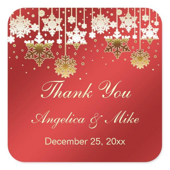 Snowflakes on red Cristmas Thank You Sticker