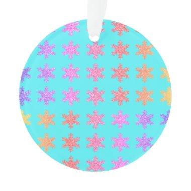 Snowflakes Patterns Glittery Gold Turquoise Blue Ornament