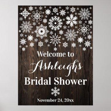Snowflakes, Wood Bridal Shower Welcome Poster