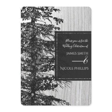 Snowy Tall Pine Tree Rustic Forest Winter Wedding Invitations