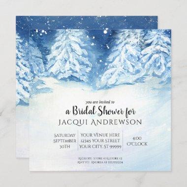 Snowy Winter Trees Night Bridal Shower | Square Invitations