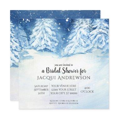 Snowy Winter Trees Night Bridal Shower | Square Invitations