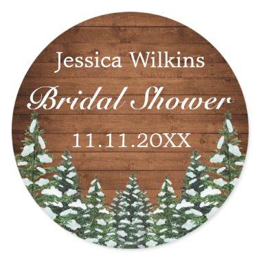 Snowy Wood & Forest Country Pine Bridal Shower Classic Round Sticker