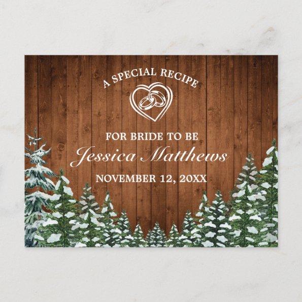 Snowy Wood & Forest Pine Bridal Shower Recipe Invitations
