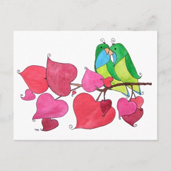 Snuggling Love Birds Illustration PostInvitations