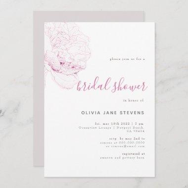 So Pink Peony Elegant Floral Sketch Bridal Shower Invitations