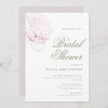 So Pink Peony Elegant Script Floral Bridal Shower Invitations