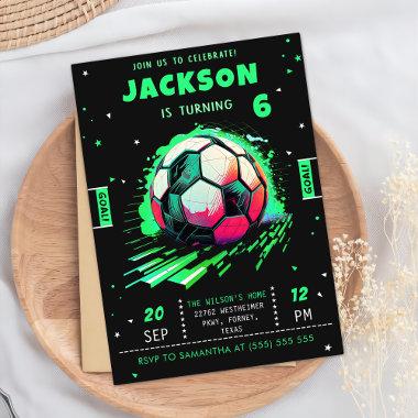 Soccer Neon Birthday Invitations