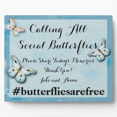 Social Butterfly Elegant Hashtag Social Media Sign Plaque