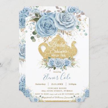 Soft Baby Blue Floral Bridal Shower High Tea Party Invitations