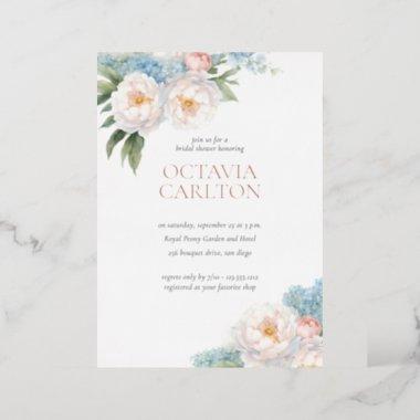 Soft Blue and Pink Flowers classic Bridal Shower Foil Invitations
