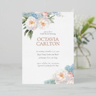 Soft Blue and Pink Flowers classic Bridal Shower Foil Invitations